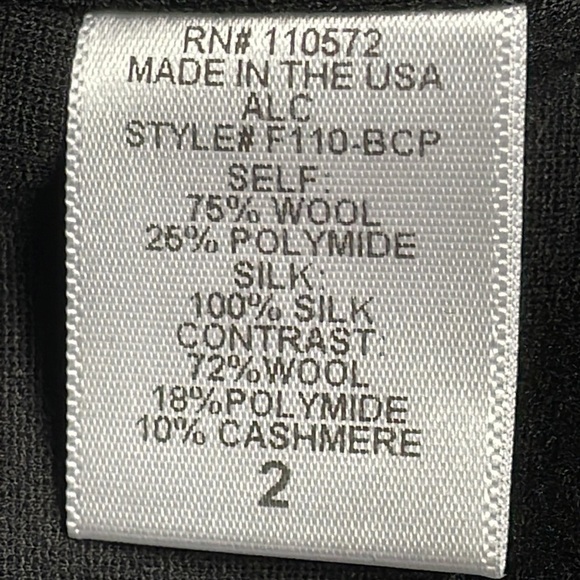 ALC Plaid Funnel Biker Moto Jacket Wool Black Gray Dark Academia Tartan Sz 2 - Picture 10 of 10